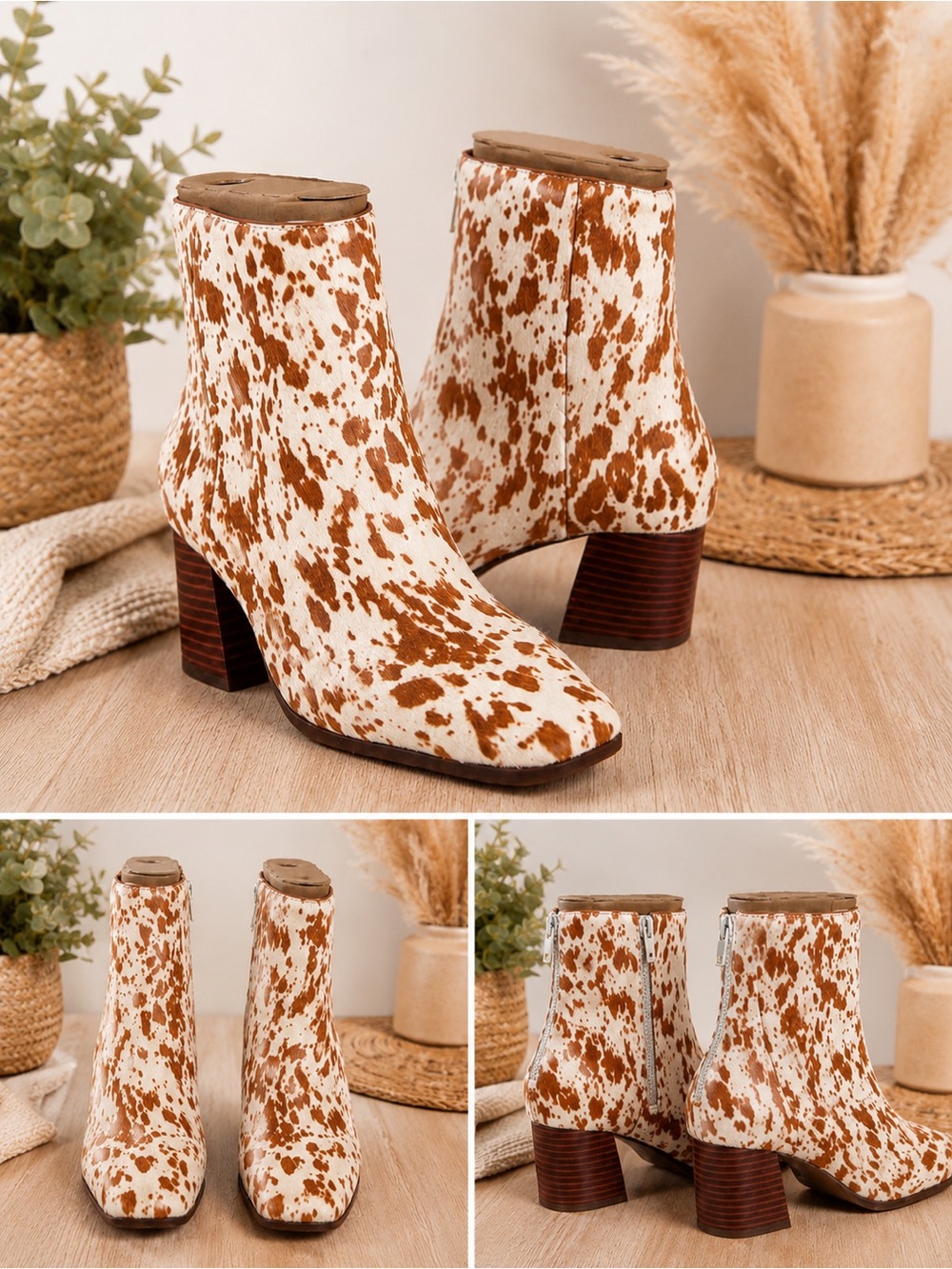 INC Dasha High Heel Dressy Boots Calf Hair Animal Print Ankle Boots 7.5 NEW